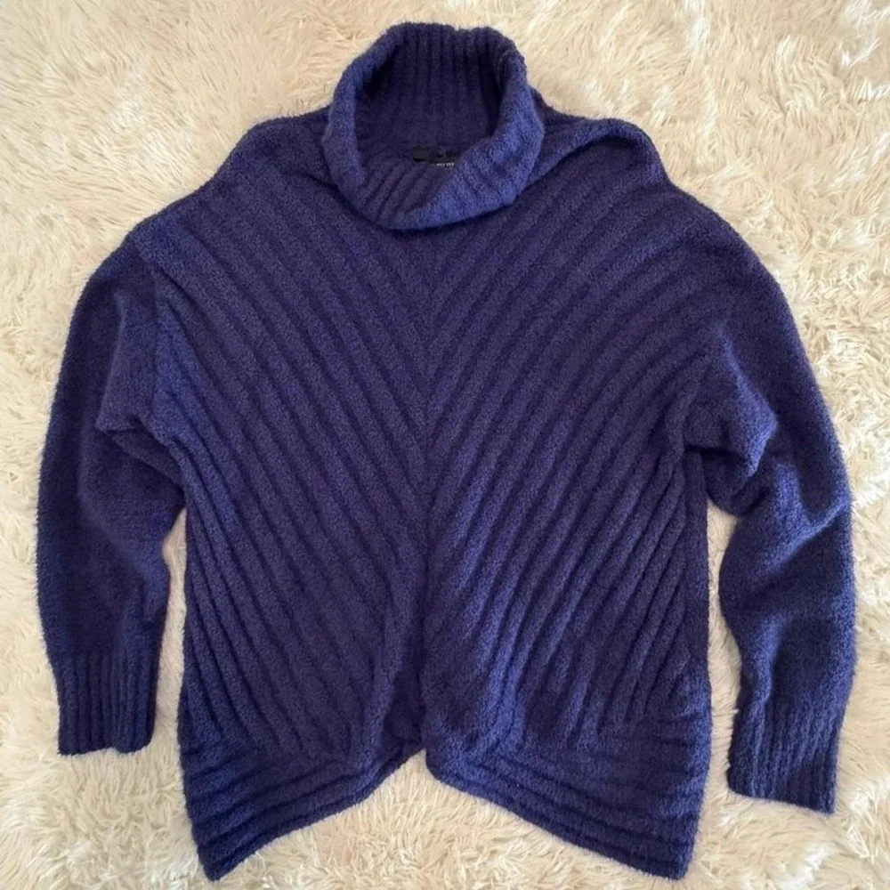 Simply Vera Vera Wang Sweater Large Purple Excellent Cowl Neck Chevron Ribbed
